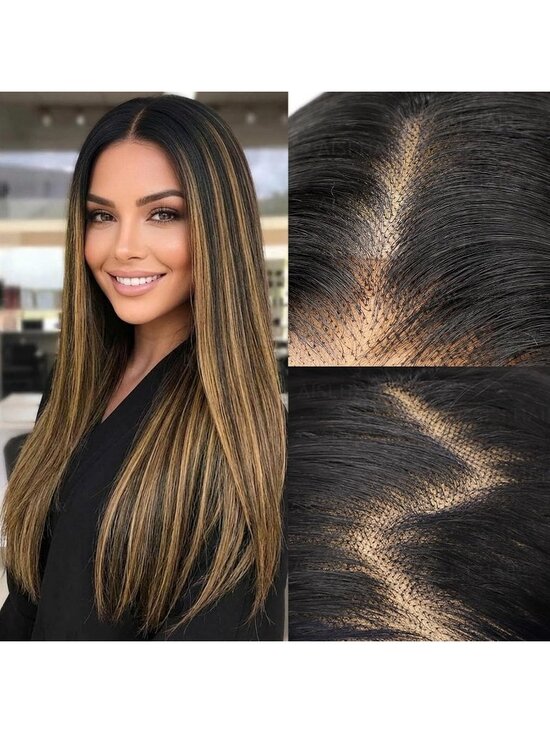 Women\'s brown Glueless Synthetic Lace Front Pre-Plucked Hairline 28 Inch main image 6